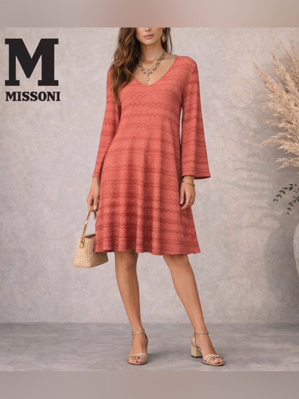 M MISSONI Orange Chevron Knit dress, Small